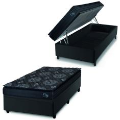 Cama Box Baú Solteiro Colchão Com Molas Ensacadas City Pillow Top 88x188x64cm Preto Hellen