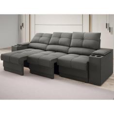 Sofá com Porta Copos e Carregador USB Retrátil e Reclinável Ringo 2,30m Velosuede Areia - NETSOFAS