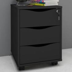 Gaveteiro com Rodízios Face 3 Gavetas Preto com Chave - Artany - Artan