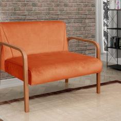 Namoradeira Anita Sofá 2 Lugares Moderna Braço Madeira Veludo Terracota 400