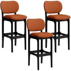 Kit 03 Banquetas Alta Bar Cozinha Sala Jantar Fixa Betta L02 Preto Tecido Terracota