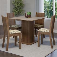 Conjunto Sala de Jantar Mesa Tampo de Madeira 4 Cadeiras Rustic/Crema/