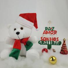 Urso noel de pelúcia com gorro de natal 17cm enfeite decoração natalin