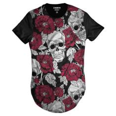 Camisa Swag Caveira Mexicana Florida Rosas Vermelhas - Di Nuevo, Preto