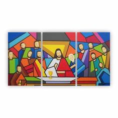 Quadro Religião Santa Ceia Moderna Colorida Canvas 125X65Cm - Plimshop
