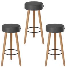 Kit 3 Banquetas Alta Estofada 70 cm Pés Palito P/ Área Gourmet Bancada Cozinha Churrasqueira Londres