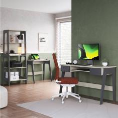 Conjunto Escritório Home Office Primazzia 03 Peças Escrivaninhas Com Estante Grafite-off White