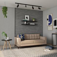 Sofá 3 Lugares Life Pés e Base em Madeira Linho Cotton Bege 180 cm - M