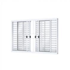 Janela Veneziana Correr Central 6 Folhas com Grade Alumínio Branco 100