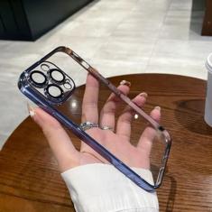 Capa de telefone de silicone transparente revestida para iPhone 15 14 13 12 11 Pro X XR XS Max 7 8 Plus Mini capa de proteção de lente, azul, para iPhone 14 Plus
