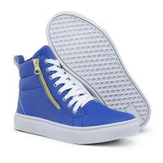 Tênis Sneaker Cano Alto Feminino Cadarço Zíper Estilo Macio Azul - Apa