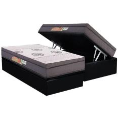 Cama Box Baú Solteiro: Colchão Anatômico Polar D28 OrthoPremium Grey + Base CRC Suede Black (88x188)