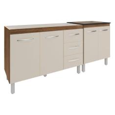 Armário Cozinha Gabinete Pia De 120 Cm Bruna E Balcão Fran Para Cooktop 4 Bocas Savana Off White