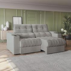 Sofá 230cm com Porta Copos Retrátil e Reclinável Premier Cinza