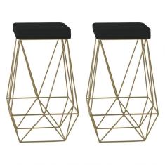 Kit 2 Banquetas Decorativas Kathy Base Gold Veludo Preto