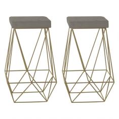 Kit 2 Banquetas Decorativas Kathy Base Gold Veludo Cinza