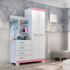 Guarda roupa solteiro com Espelho 2 portas 4 gavetas Melissa ACP Móvei