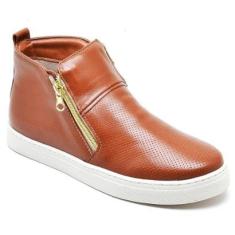 Tênis Cano Alto Slip On em Couro Legítimo Q&A Feminino-Feminino