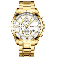 Relógio Masculino Dourado Prata Pulseira Aço Curren 8360