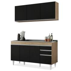 Armário Aéreo Argélia E Balcão 150Cm Marrocos Castanho/Preto