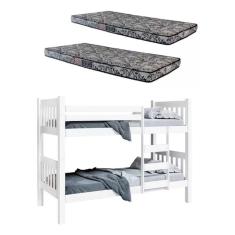 Beliche Solteiro Caribe Vira 2 Camas Solteiro C/Grade Proteção E Escada  C/ 2 Colchão Solteiro D-23-Branco