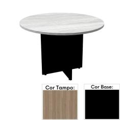 Mesa de Reunião Redonda 110 x 110 cm Pé Painel PE25 em MDP Cor Noce Naturalle e Base Preta