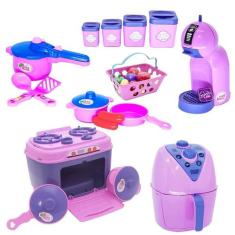 Kit Brinquedo Cozinha Menina Rosa Fogão Mercado Café 29Pç - Altimar