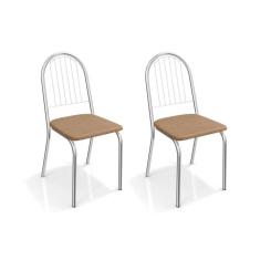 Cadeira Sala De Jantar Noruega 2C077 Kit 2 Un Cromado/Linho Capuccino - Kappesberg