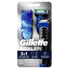 Barbeador Elétrico Gillette Styler 3 em 1, Preto e azul, Pilha AA