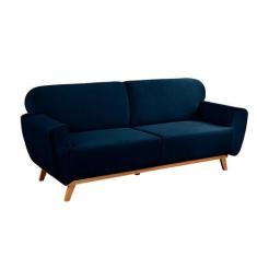 Sofá 3 Lugares Floret Veludo Azul Marinho - Keva, Azul Marinho, Fixo, 