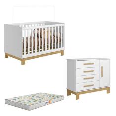 Berço Americano 4315 E Cômoda Sapateira 4355 Slim Branco Acetinado Com Colchão Gazin - Qmovi