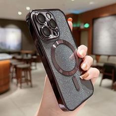 Capa de telefone de carga sem fio galvanizada de luxo para iPhone 14 13 12 11 Pro Max Plus Soft Bumper Glitter Cover, preta, para iPhone 13