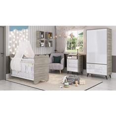 Quarto de Bebe Completo 3 Peças 1 Cômoda 1 Roupeiro 1 Berço Pipoca Móveis Percasa Fresno/branco