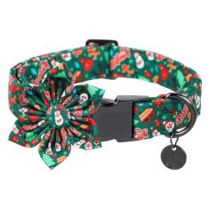 DOGWONG Coleira de Natal para cães com flor, linda coleira de cachorro de algodão verde Papai Noel durável e macia para cães pequenos, médios e grandes