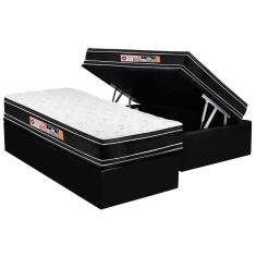 Cama Box Baú Solteiro: Colchão Espuma Castor D33 Black e White Air Euro Pillow + Base CRC Suede Black(88x188)