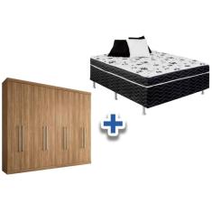 Cama Box Conjugada Casal Union Ortobom + Guarda Roupa Master Vip 8.4 Jatoba/Atacama