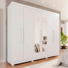 Guarda-roupa 6 Portas 4 Gavetas com Espelho com Pés New Malibu Espresso Móveis Branco