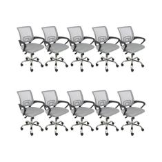 Kit 10 Cadeiras De Escritório Begonia Mesh Ergonômico Cinza