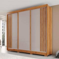 Guarda-Roupa Casal Dortmund 3 Portas 4 Gavetas com Pés Ripado 100% Mdf Cinamomo/Off White - Pnr Móveis