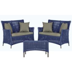 2 Sofá Área e Mesa Igapó Alumínio Pintura Marrom Corda Náutica Estofad