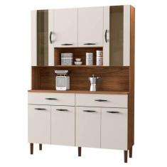 Armário de Cozinha Compacta 121cm Bruna K02 Nogueira/Off White - Mpoze