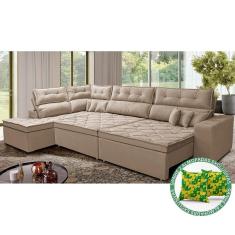 Sofá De Canto Retrátil E Reclinável Esquerdo 3,00x2,36m Molas Cama Inbox Espanha Velusoft Bege