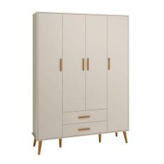 Guarda Roupa Isis Retrô 4 Portas 2 Gavetas Areia Fosco -Reller