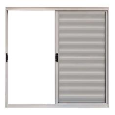 Janela de Alumínio Branco Veneziana de Correr 3 Folhas Sem Grade Hale 