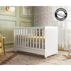 Berço Mini Cama com Colchão Encanto com Rodízios Branco - Peternella