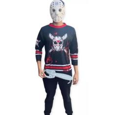 Fantasia Roupa Camiseta Jason Adulto com Máscara E Motoserra - SGB Mod