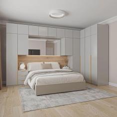 Guarda-roupa Modulado de Canto 12 Peças 17 Portas 2 Mesas de Cabeceira Jade Cabecasa