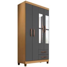 Guarda Roupa Casal 4 Portas E 2 Gavetas Com Espelho Modena Carvalho Americano/grafite - Incorplac