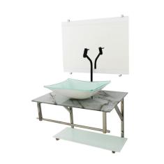 Gabinete De Vidro 60Cm Inox Cuba Retangular - Mármore Branco