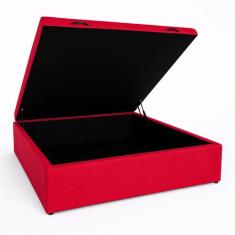 Cama Box Baú Casal Suede Vermelho Com Pistão A Gás, Estrutura Reforçad